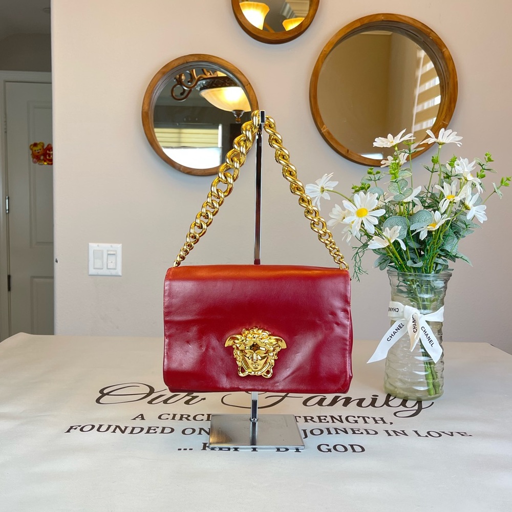 Versace red leather shoulder bag